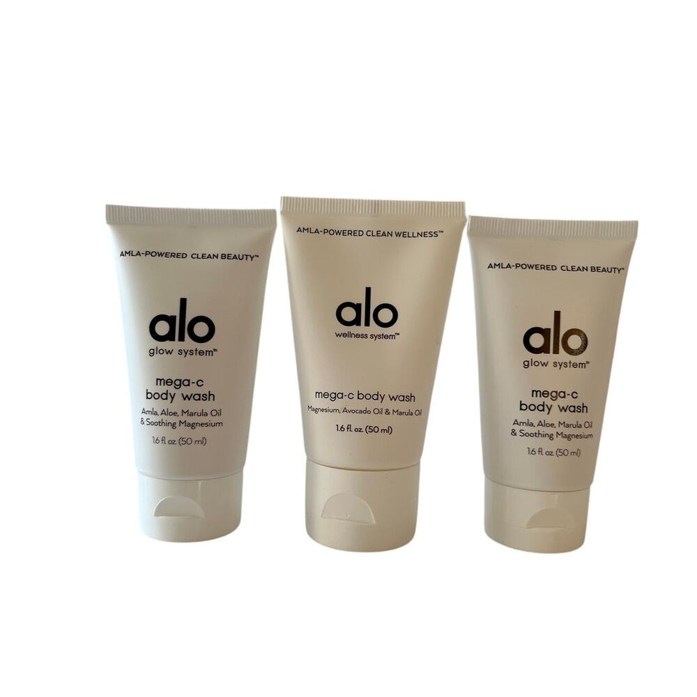 3 Alo Glow System Mega-C Body Wash 1.6 Oz 50 mL Each Travel Size Amla Aloe Clean